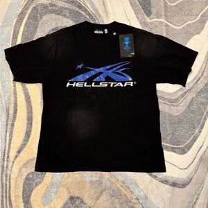 Hellstar Blue Gel Logo Black T-Shirt Men’s Size Large